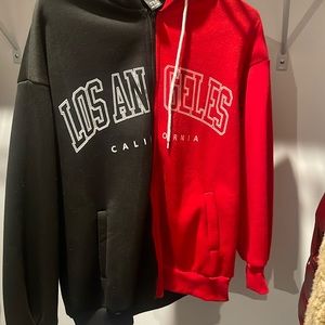 Red and black zip up hoodie